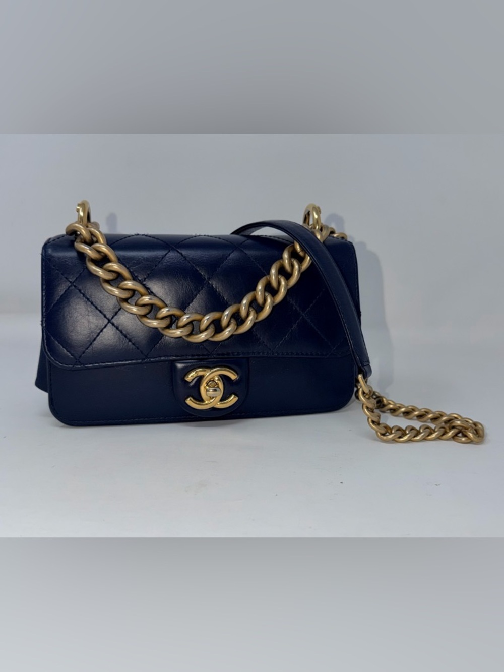 Chanel 2017 Small Paris Cosmopolite Flap Bag Deep Navy